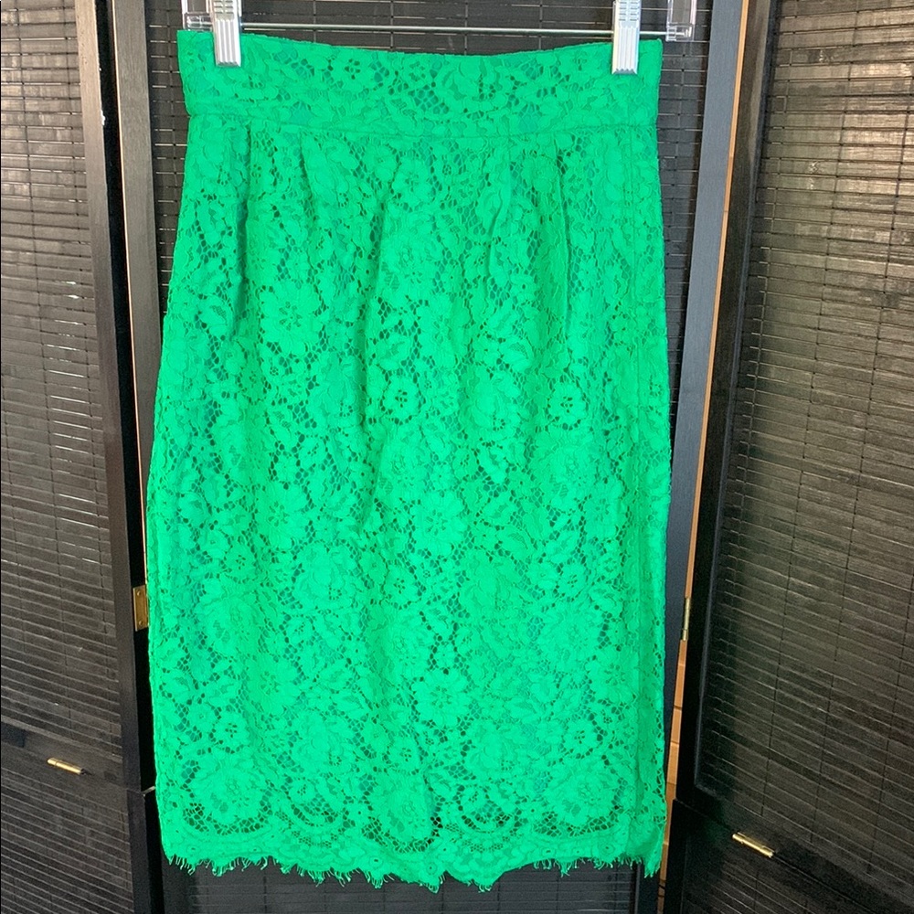 J. Crew Vibrant Green Lace Detail Pencil Skirt